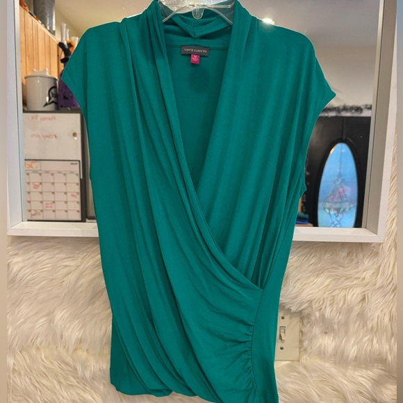 Vince Camuto Tops - Vince Camuto Emerald Green Draped Faux Wrap Top